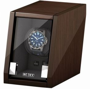 Beco Boxy Castle watchwinder for 1 watch, walnut, black lining, adapter included