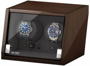 Beco Boxy Castle watchwinder for 2 watches, walnut, black lining, adapter included