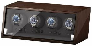 Beco Boxy Castle watchwinder for 4 watches, walnut, black lining, adapter included
