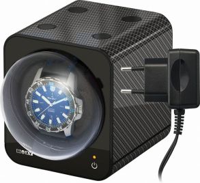 Beco Boxy Fancy Brick watchwinder for one watch, carbon, combinable, with adapter